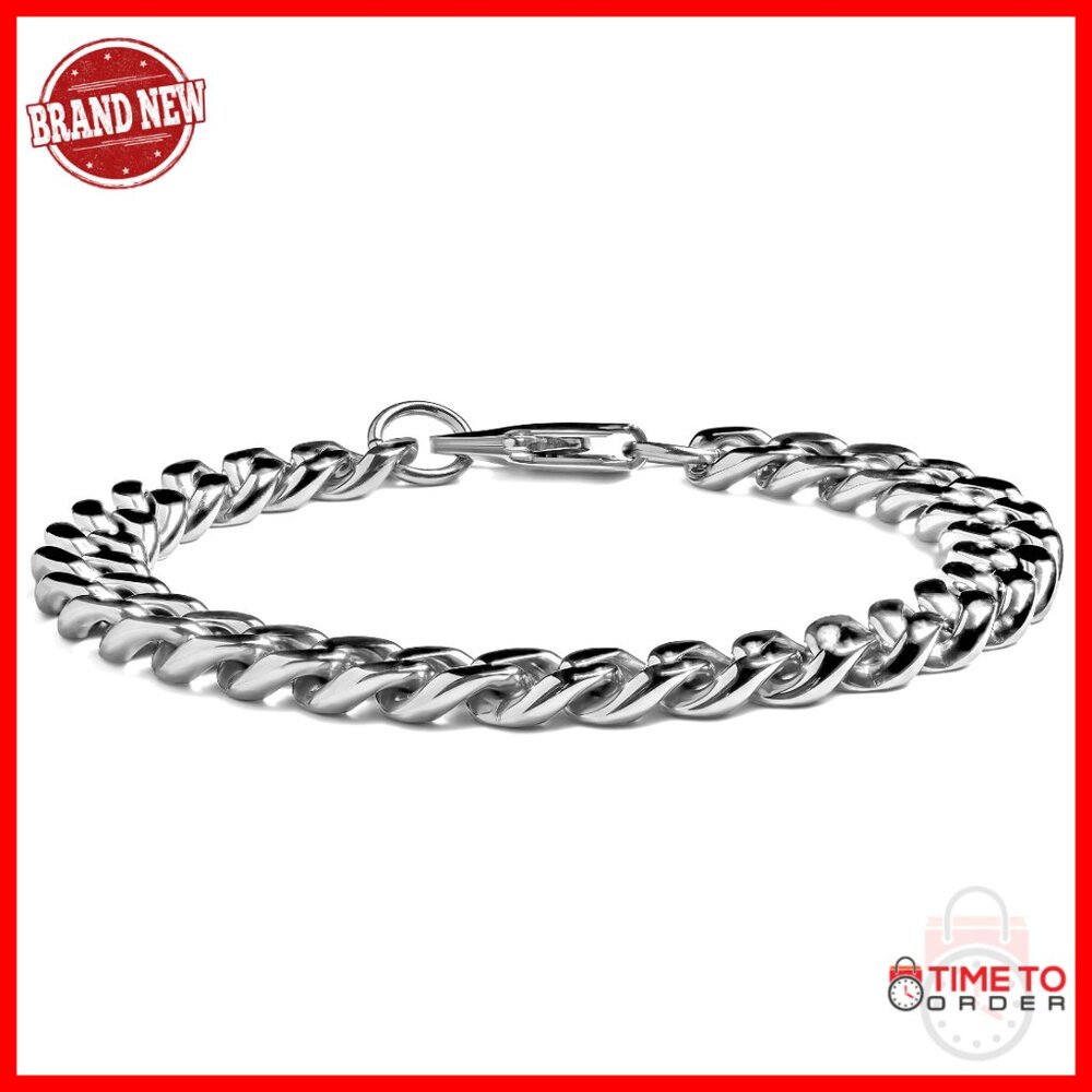 Men's 8mm Cuban Link Bracelet Stainless Steel Polished Silver Plated